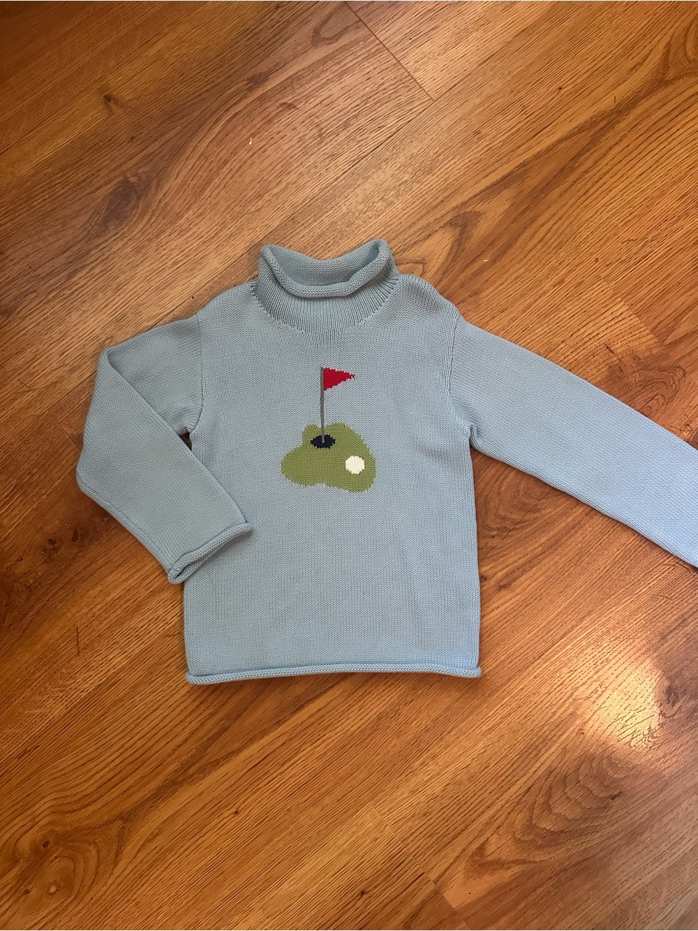 Mud Pie Light Blue Turtleneck Sweater with Golf Flag Motif